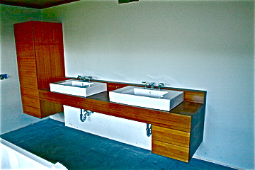 Bath Teak on Polished Concrete