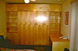 Closet bookshelf with desk Maple 10ft W x 30in D x 8ft H (1)