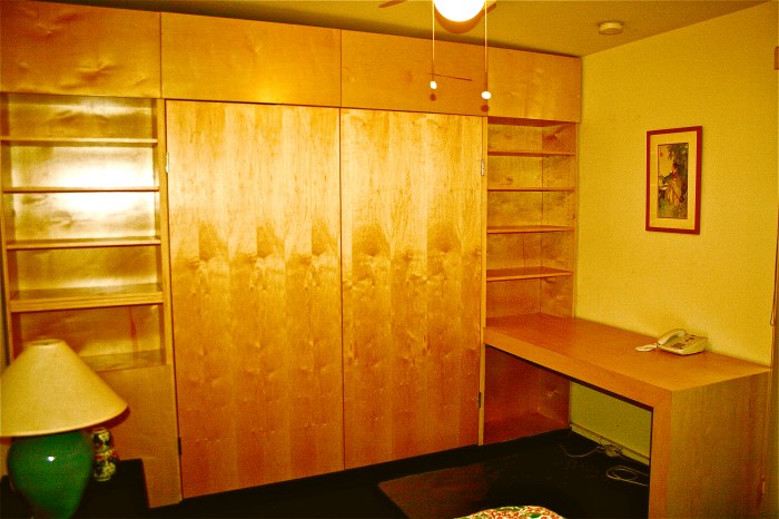 Closet bookshelf with desk Maple 10ft W x 30in D x 8ft H (2)