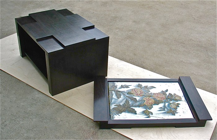 Coffee Table with antique mirror Ebonized Walnut  36in W x 28in D x 20in H (2)