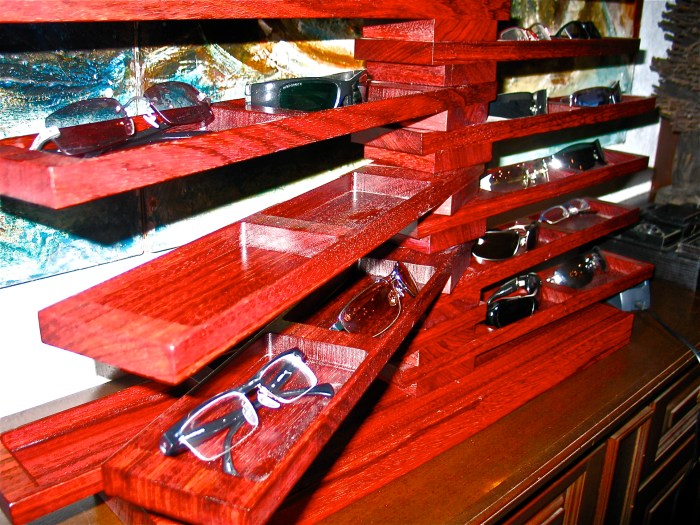 Red Glasses shelve Bloody Zebra Wood 4ft W x 4ft H (2)