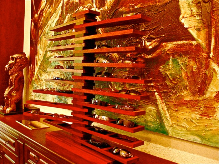 Red Glasses shelve Bloody Zebra Wood 4ft W x 4ft H (3)