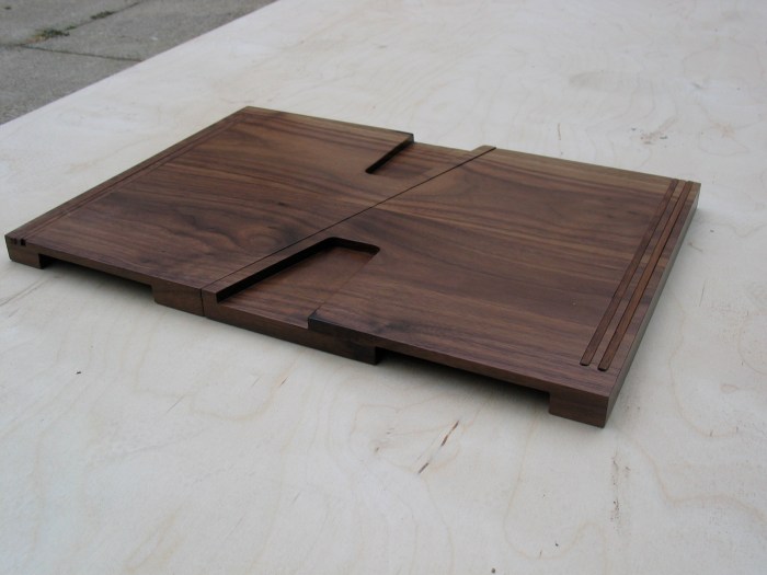 Sushi love Boards Dcut set of 2 with cut out for garnish and inlay sticks Walnut 10in W x 22in D