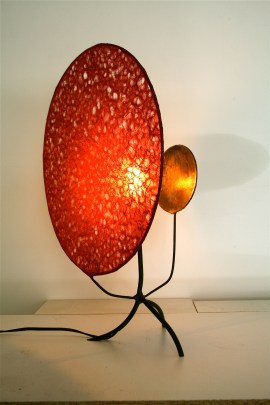 1B Japanese lace paper shade with reflecting copper circle 2ft H (2)