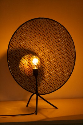 1B old black circle lace shade with reflecting copper circle 2ft H (1)