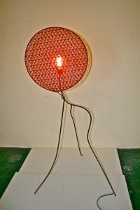 1B old black circle lace shade with reflecting copper circle 4ft H (2)