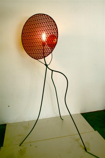 1B old black circle lace shade with reflecting copper circle 4ft H (3)