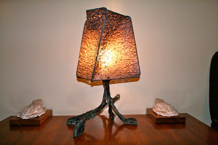 1B old black sphere lace shade Bronze Platinum Blue Green Patina 1ft H (1)