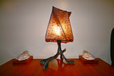 1B old black sphere lace shade Bronze Platinum Blue Green Patina 1ft H (2)