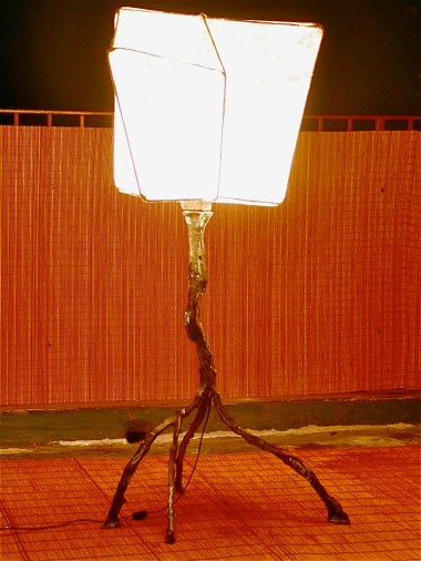 1B old white sphere lace shade Bronze Platinum Blue Green Patina 4ft H (2)