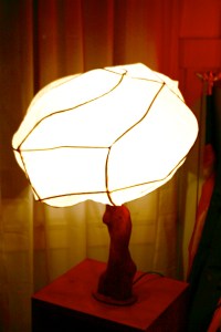 1B set of 2 old white sphere lace shade with fat base 1ft H (1)