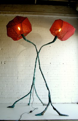 2B old black sphere lace shade with feet Bronze Platinum Blue Green Patina 6ft H (1)