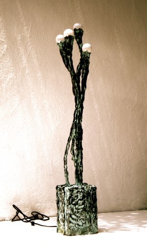 4B lamp with box base Bronze Platinum Blue green Patina 3ft H (1)