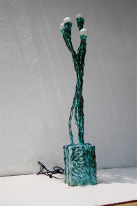 4B lamp with box base Bronze Platinum Blue green Patina 3ft H (2)