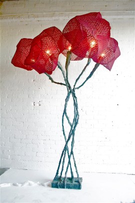 5B old black sphere lace shade with square base Bronze Platinum Blue Green Patina 6ft H (2)