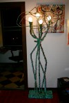 5B_Lamp in corner with rod shade and squar base Bronze Platinum Blue Green Patina 5ft H (1)