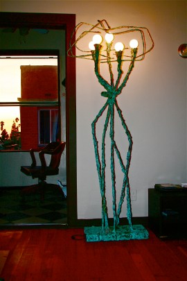 5B_Lamp in corner with rod shade and squar base Bronze Platinum Blue Green Patina 5ft H (2)